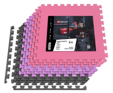 Podložka puzzle EVA 1cm, 9ks šedo-fialovo-růžová